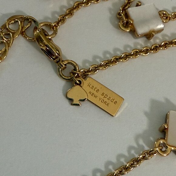 Kate Spade Gold-Tone Mother Of Pearl Necklace Crystal Accents Adjustable Chain - Picture 6 of 16